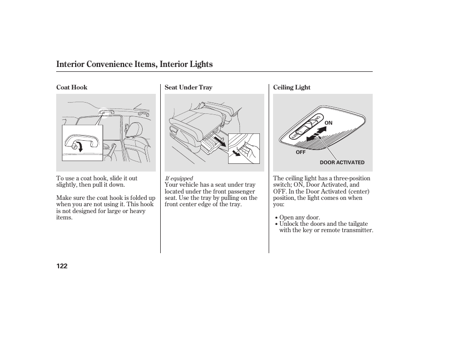 Interior convenience items, interior lights | HONDA 2008 User Manual | Page 128 / 374