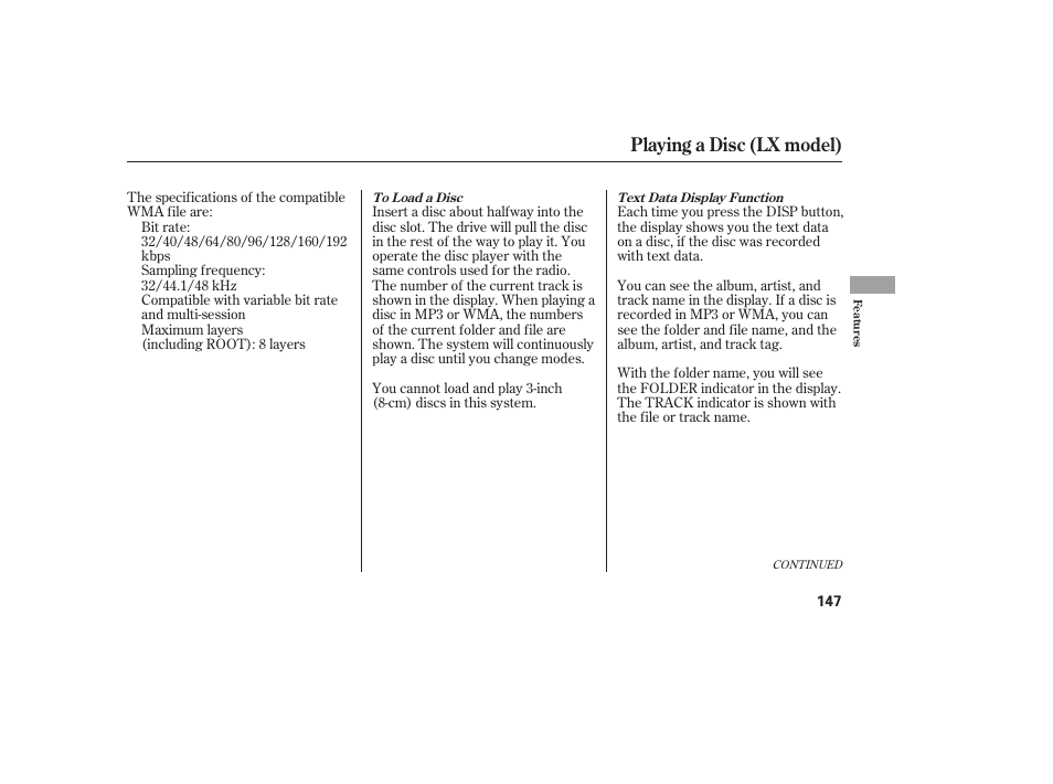 Playing a disc (lx model) | HONDA 2008 User Manual | Page 153 / 374