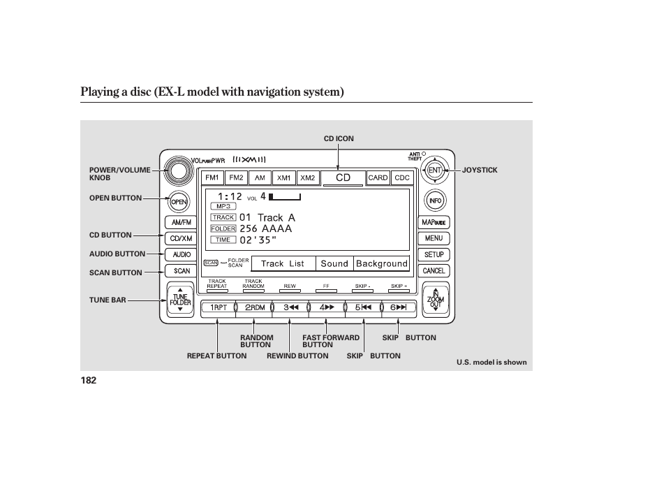 Playing a disc (ex-l model with navigation system) | HONDA 2008 User Manual | Page 188 / 374