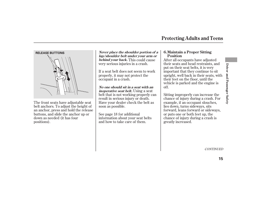 Protecting adults and teens | HONDA 2008 User Manual | Page 21 / 374