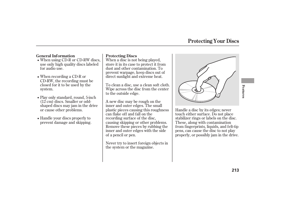 Protecting your discs | HONDA 2008 User Manual | Page 219 / 374