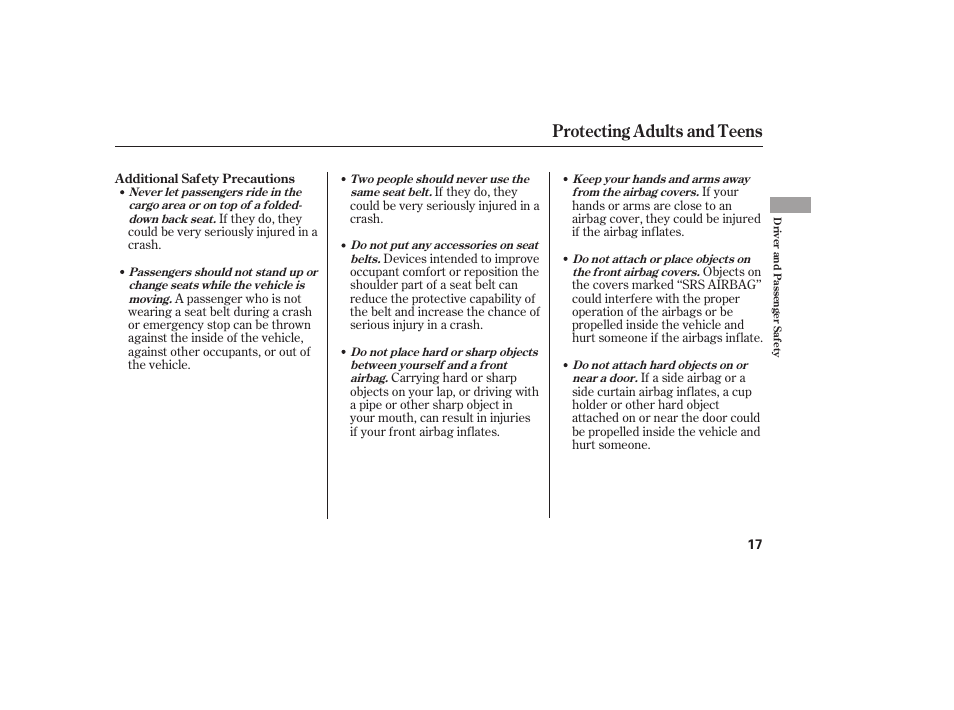 Protecting adults and teens | HONDA 2008 User Manual | Page 23 / 374