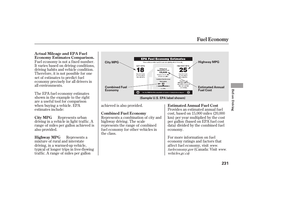 Fuel economy | HONDA 2008 User Manual | Page 237 / 374
