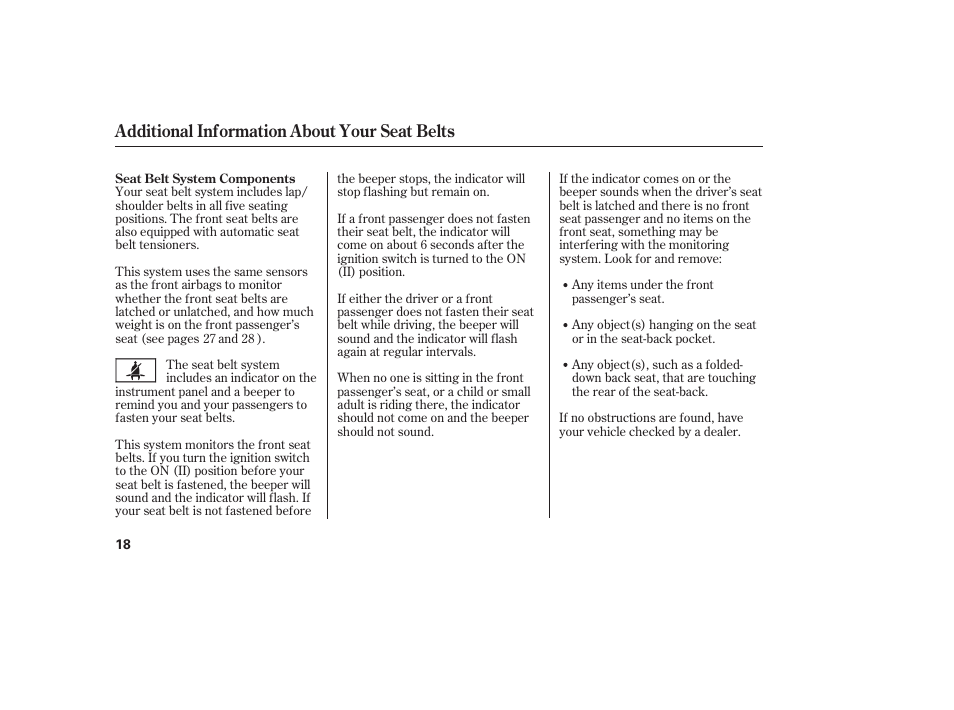 Additional information about your seat belts | HONDA 2008 User Manual | Page 24 / 374