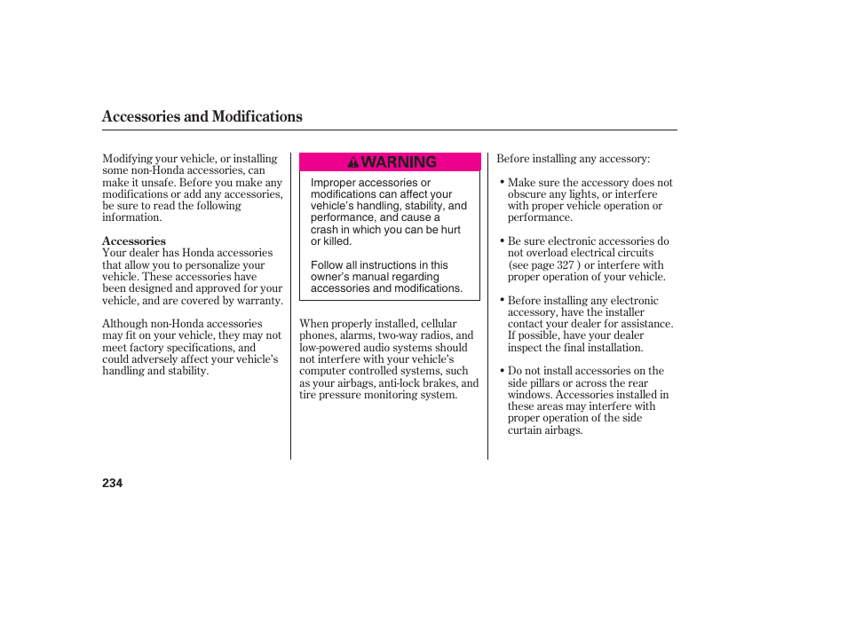 Accessories and modifications | HONDA 2008 User Manual | Page 240 / 374