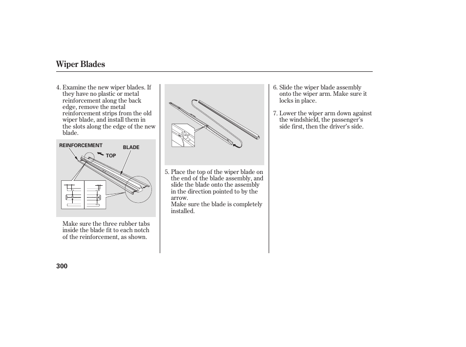 Wiper blades | HONDA 2008 User Manual | Page 306 / 374