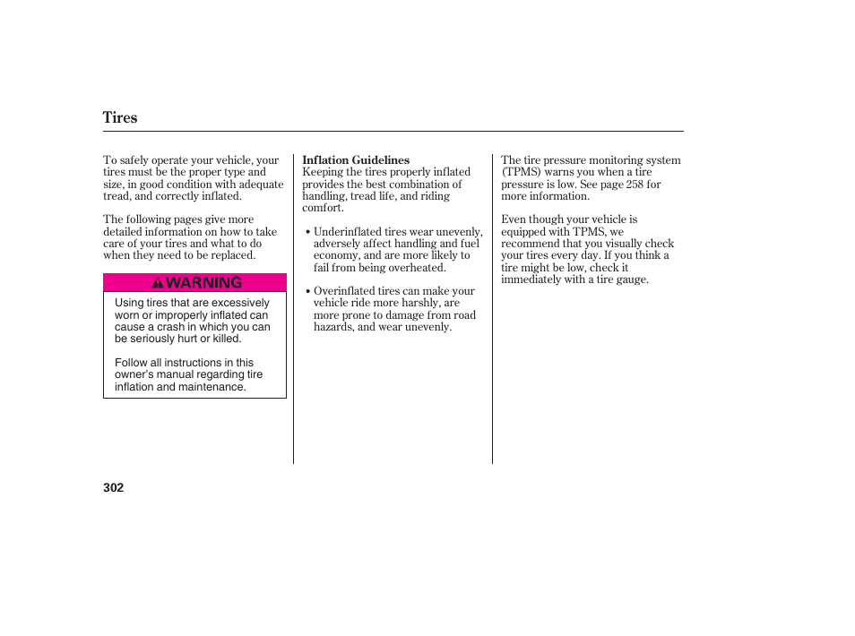 Tires | HONDA 2008 User Manual | Page 308 / 374