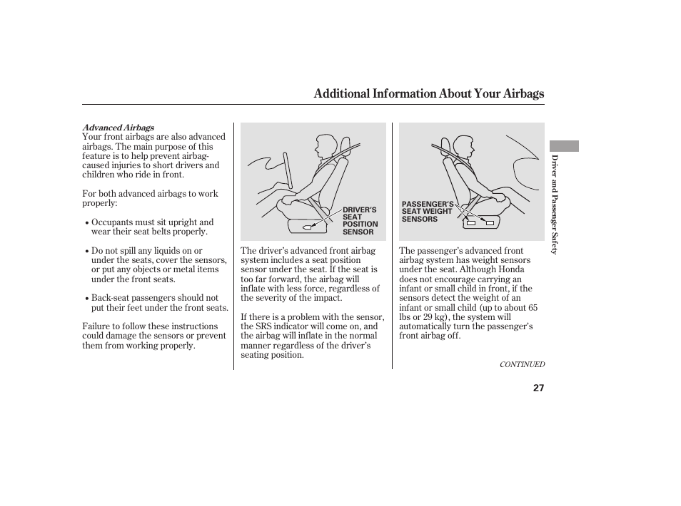 Additional information about your airbags | HONDA 2008 User Manual | Page 33 / 374