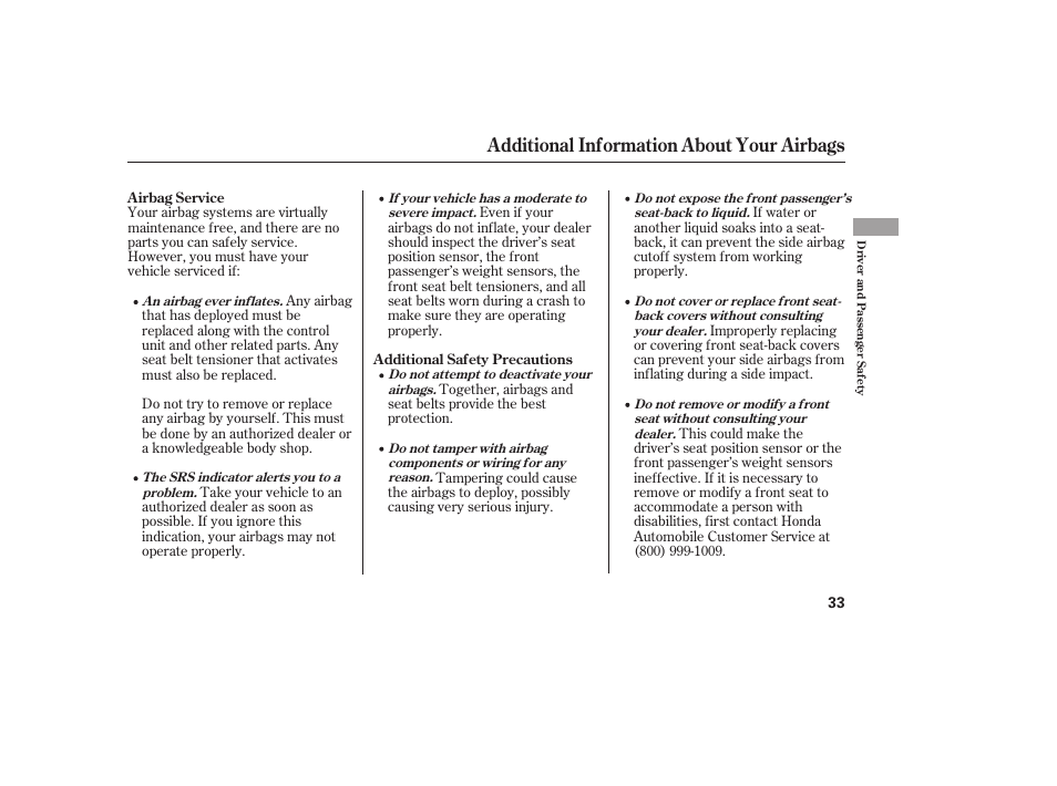 Additional information about your airbags | HONDA 2008 User Manual | Page 39 / 374