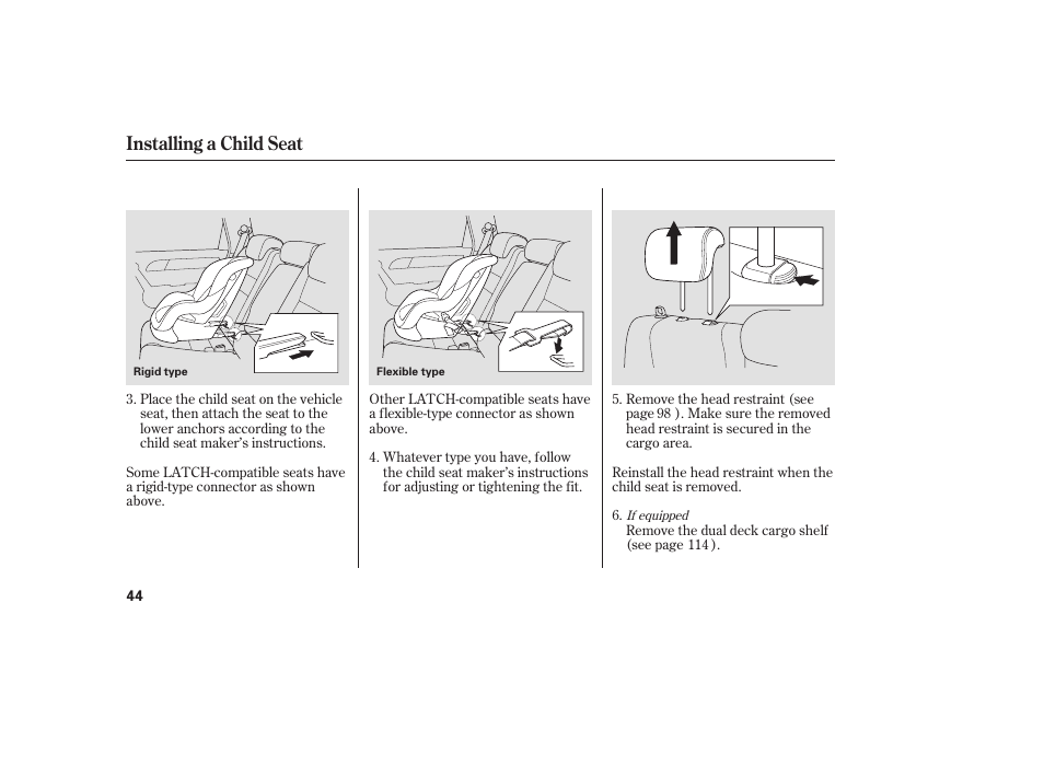 Installing a child seat | HONDA 2008 User Manual | Page 50 / 374