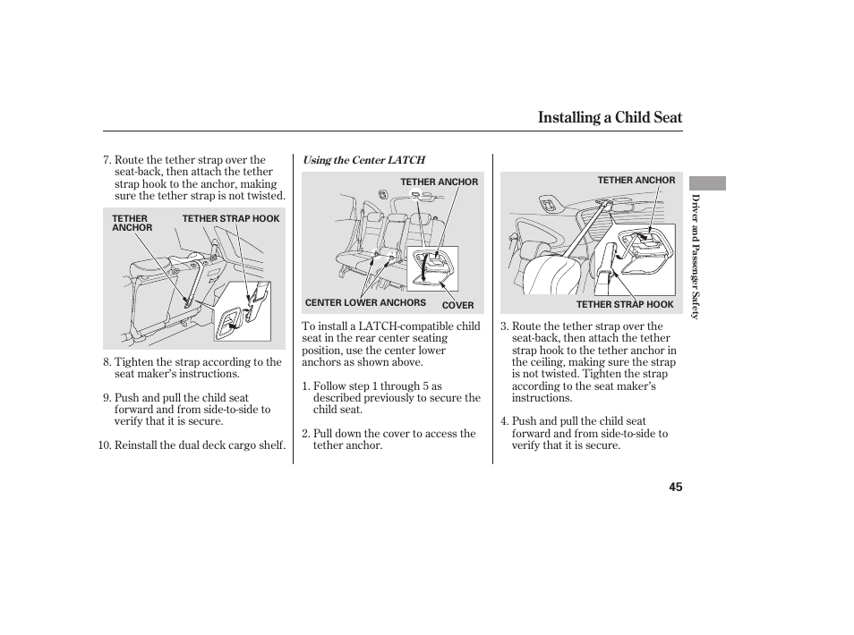 Installing a child seat | HONDA 2008 User Manual | Page 51 / 374