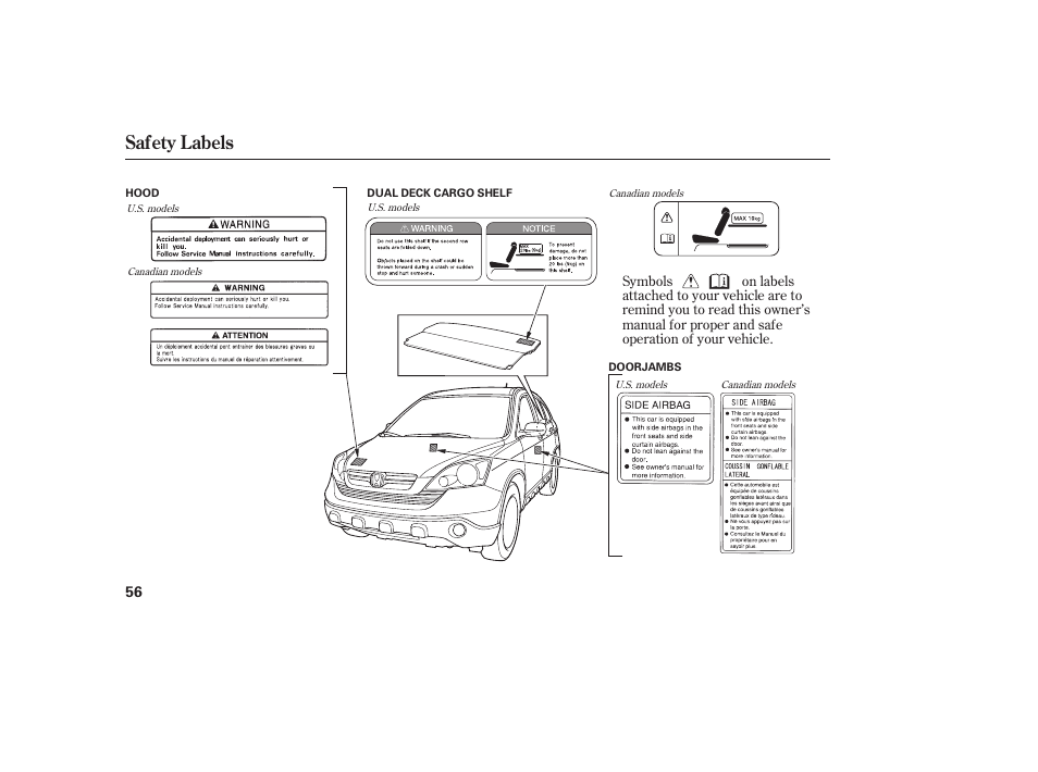 Safety labels | HONDA 2008 User Manual | Page 62 / 374