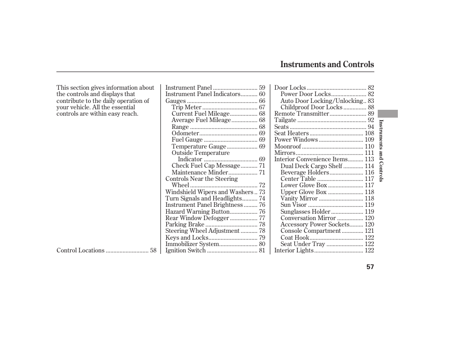 Instruments and controls | HONDA 2008 User Manual | Page 63 / 374