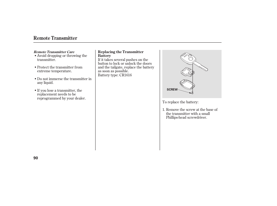 Remote transmitter | HONDA 2008 User Manual | Page 96 / 374