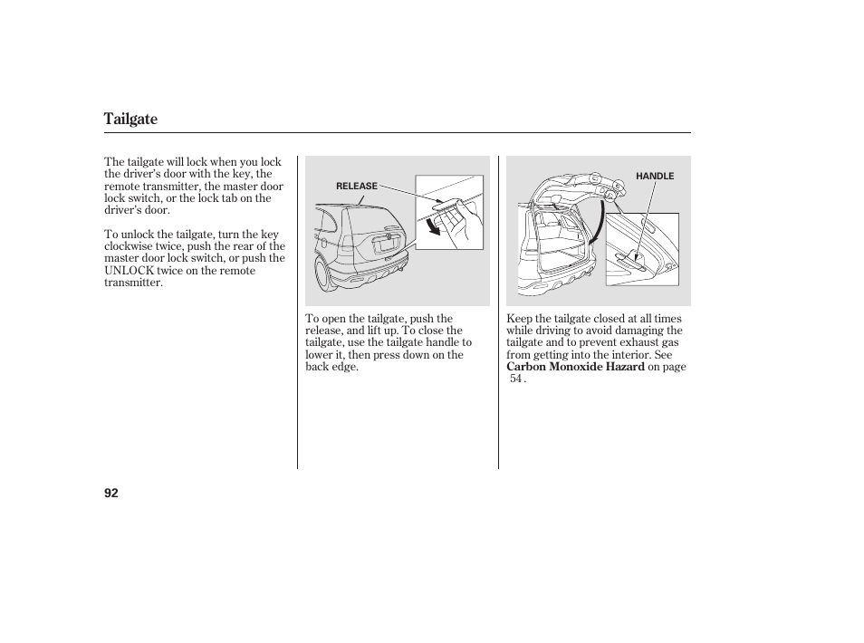 Tailgate | HONDA 2008 User Manual | Page 98 / 374