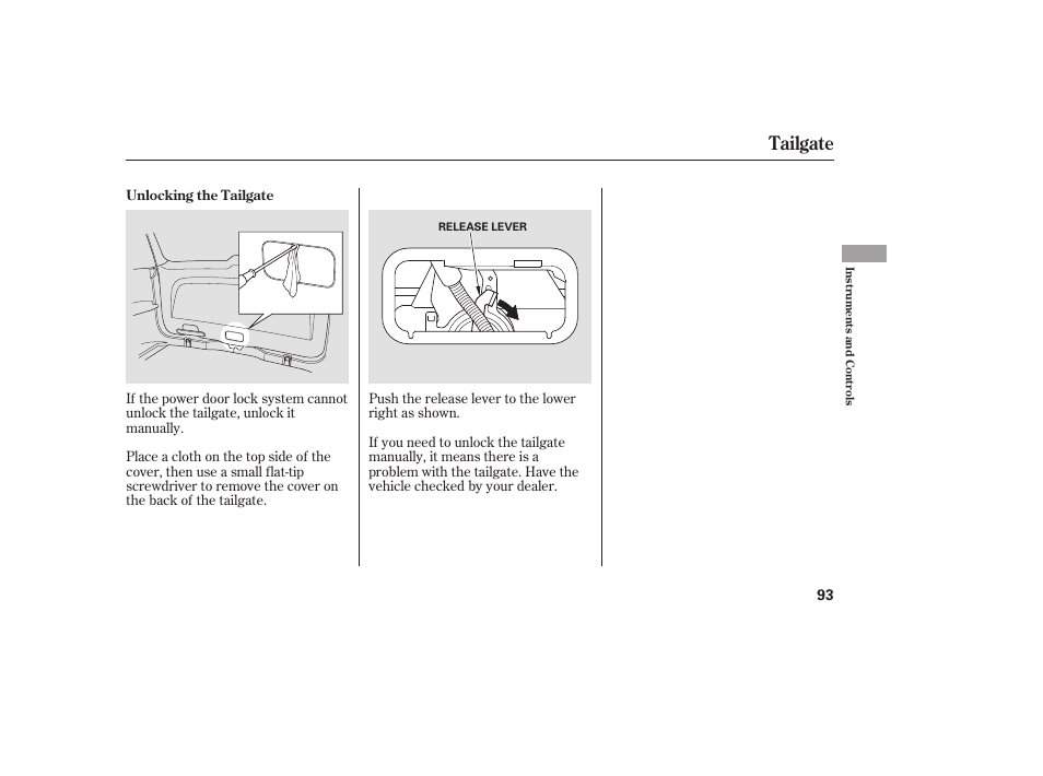 Tailgate | HONDA 2008 User Manual | Page 99 / 374