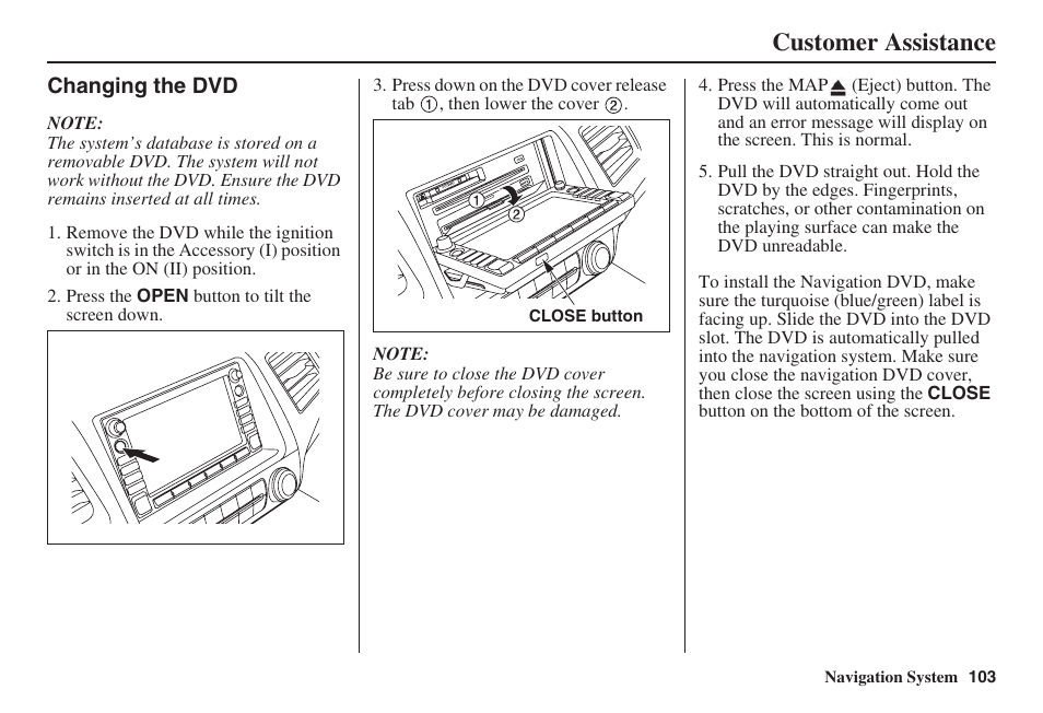 Customer assistance | HONDA 2008 Civic Navigation User Manual | Page 104 / 145