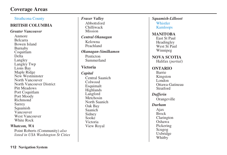 Coverage areas | HONDA 2008 Civic Navigation User Manual | Page 113 / 145