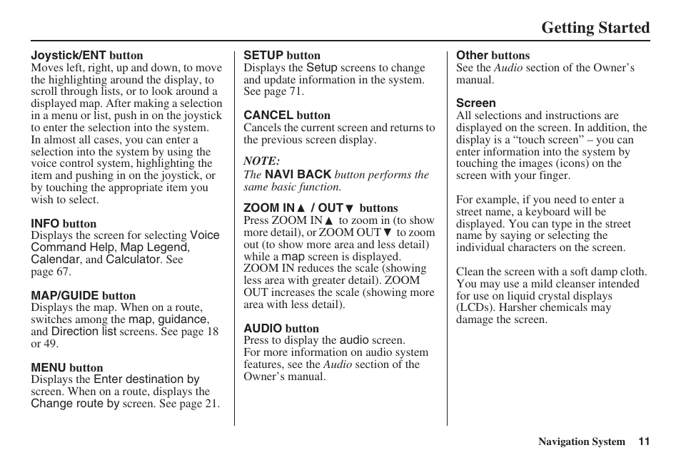Getting started | HONDA 2008 Civic Navigation User Manual | Page 12 / 145