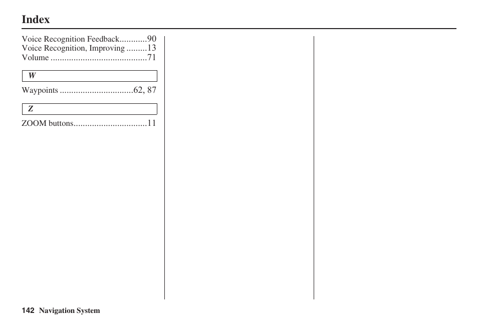 Index | HONDA 2008 Civic Navigation User Manual | Page 143 / 145