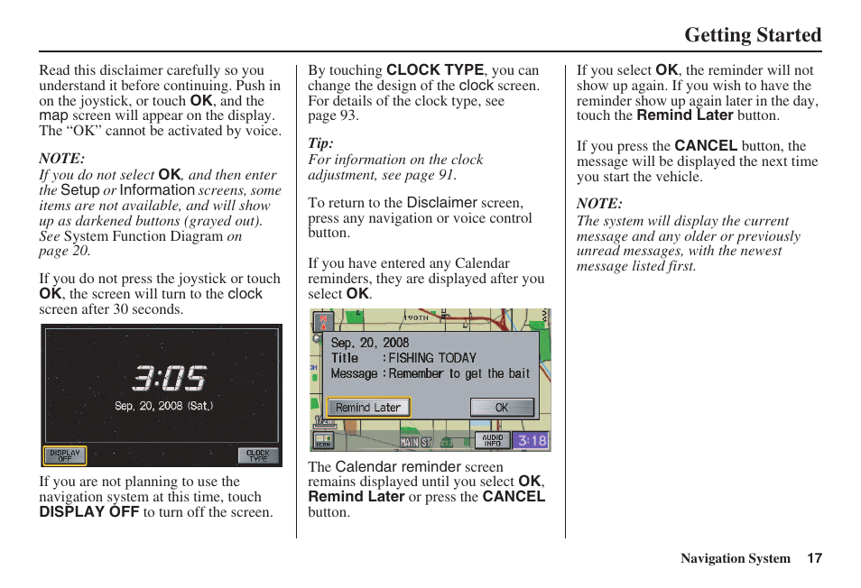 Getting started | HONDA 2008 Civic Navigation User Manual | Page 18 / 145