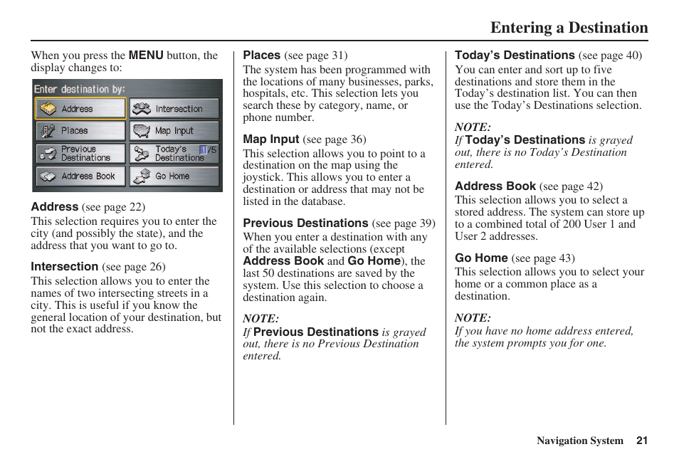 Entering a destination | HONDA 2008 Civic Navigation User Manual | Page 22 / 145