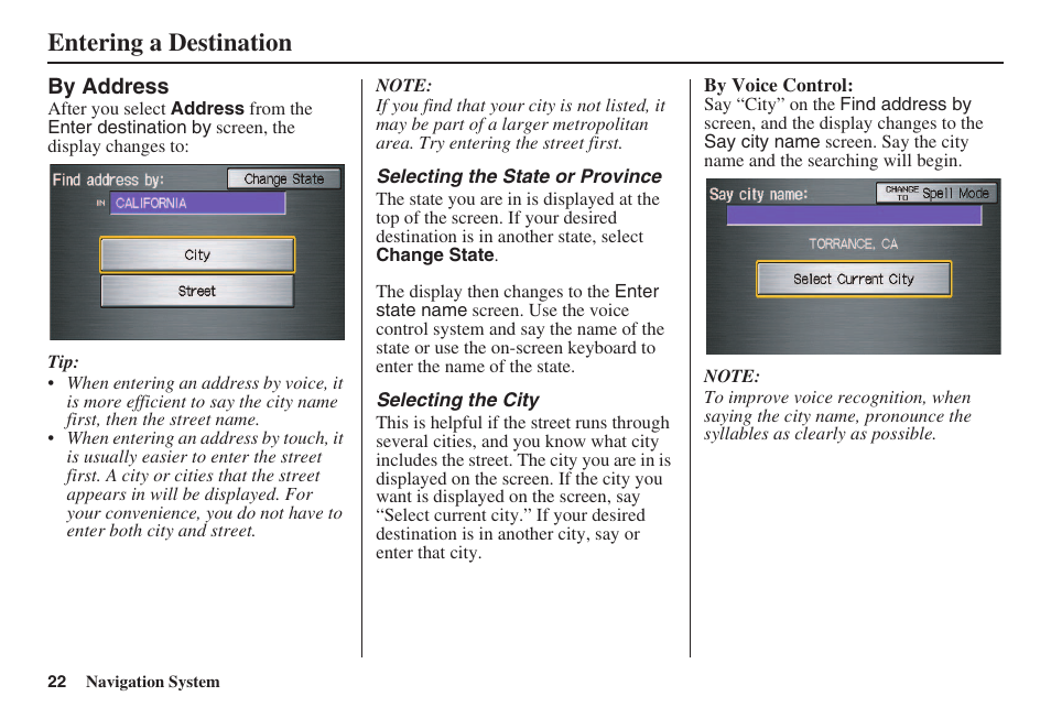 Entering a destination | HONDA 2008 Civic Navigation User Manual | Page 23 / 145