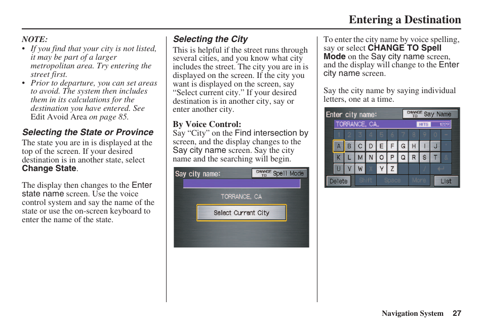 Entering a destination | HONDA 2008 Civic Navigation User Manual | Page 28 / 145