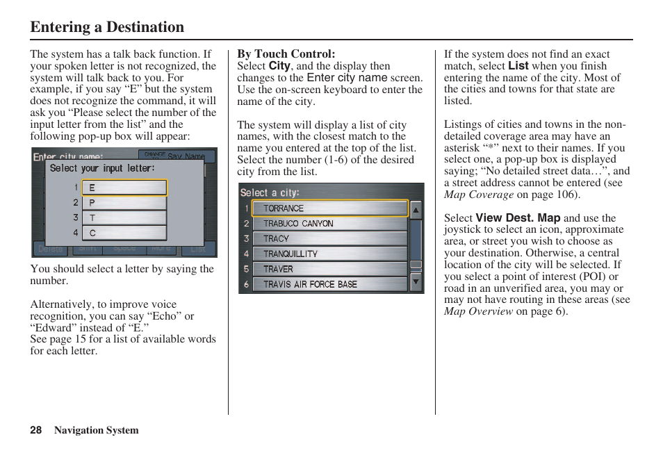 Entering a destination | HONDA 2008 Civic Navigation User Manual | Page 29 / 145