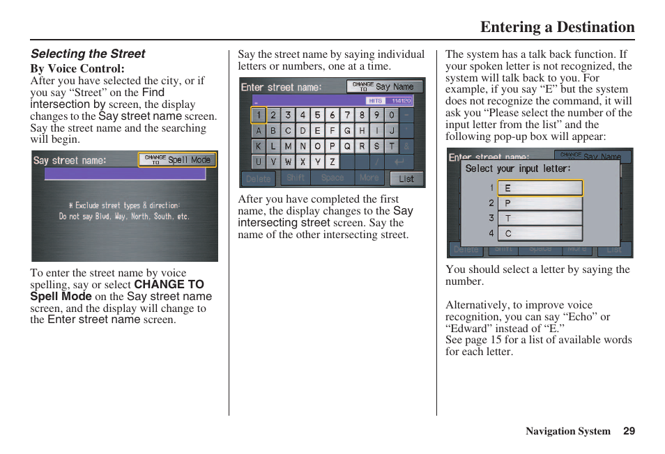 Entering a destination | HONDA 2008 Civic Navigation User Manual | Page 30 / 145