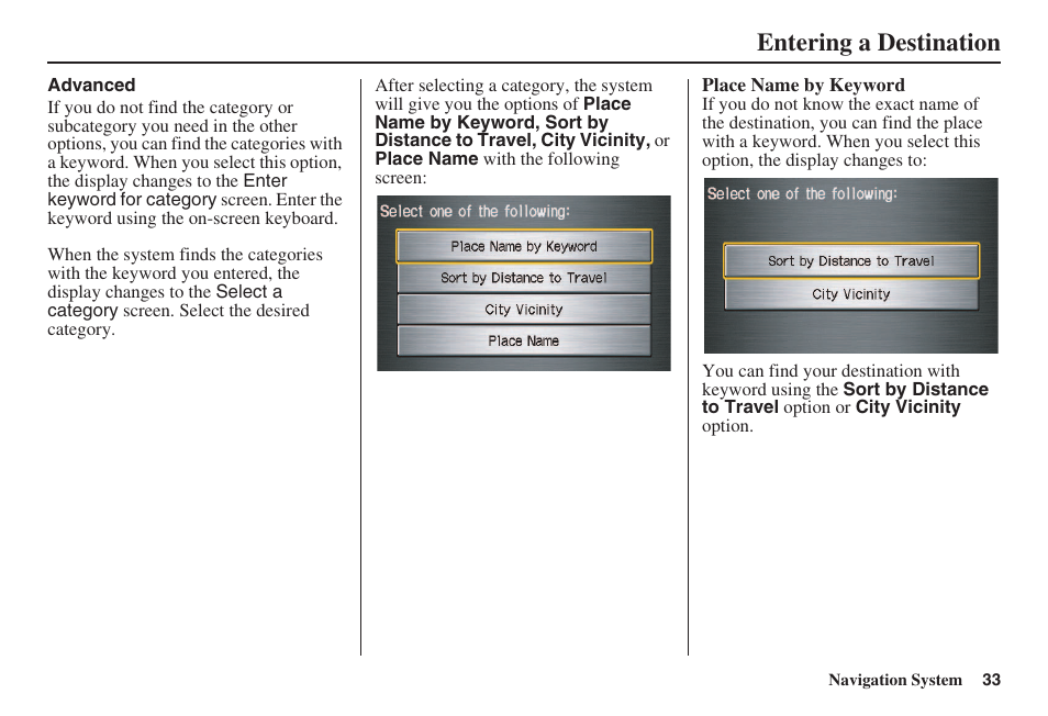Entering a destination | HONDA 2008 Civic Navigation User Manual | Page 34 / 145