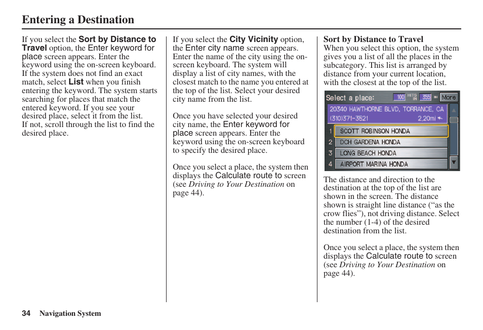 Entering a destination | HONDA 2008 Civic Navigation User Manual | Page 35 / 145