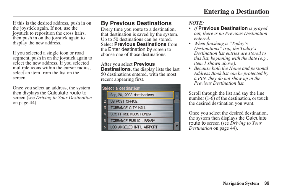 Entering a destination | HONDA 2008 Civic Navigation User Manual | Page 40 / 145