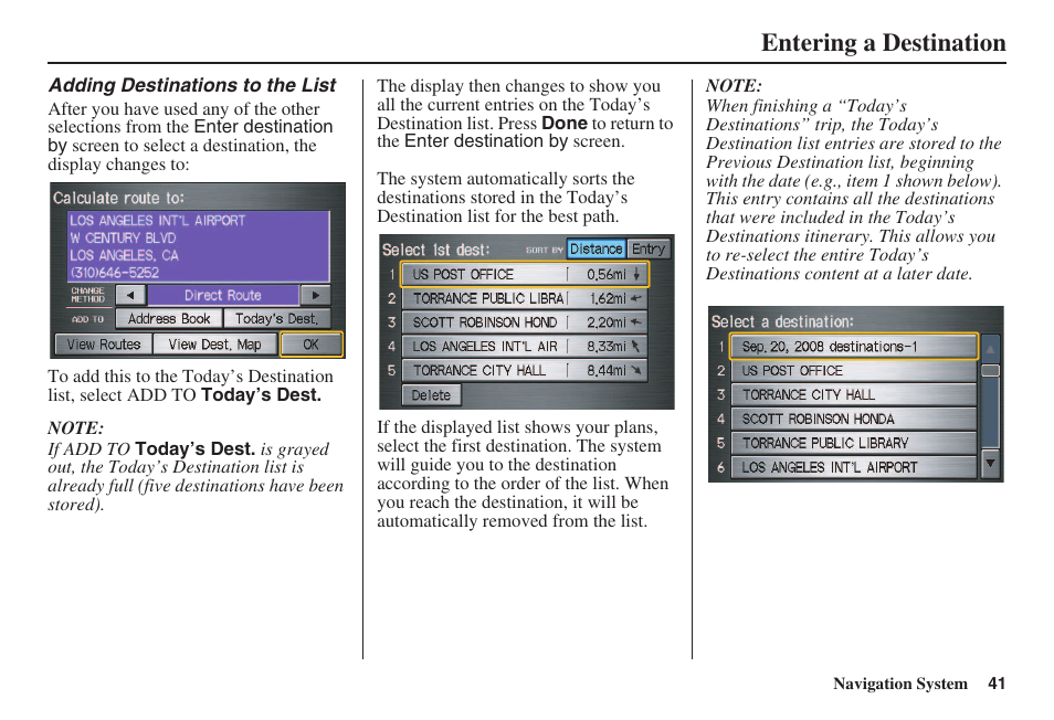 Entering a destination | HONDA 2008 Civic Navigation User Manual | Page 42 / 145