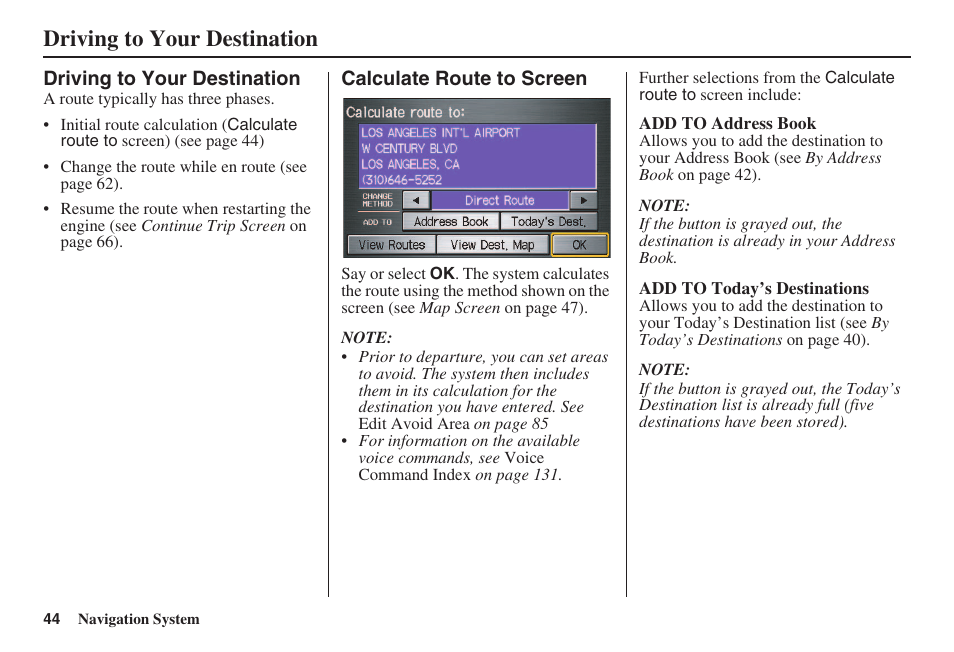 Driving to your destination | HONDA 2008 Civic Navigation User Manual | Page 45 / 145