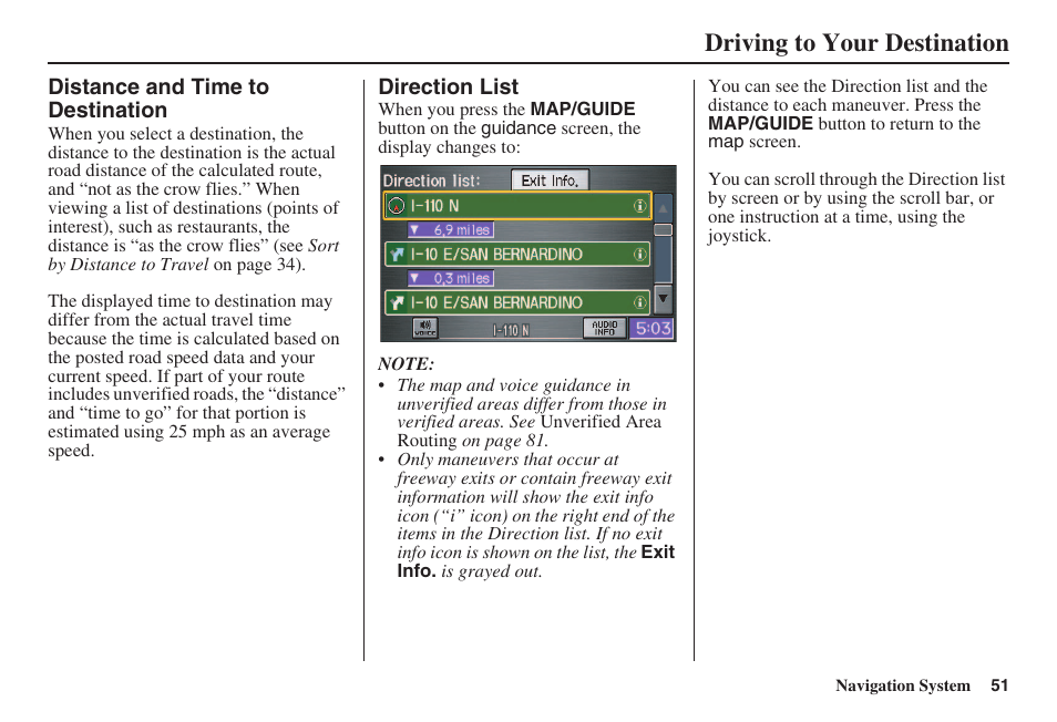 Driving to your destination | HONDA 2008 Civic Navigation User Manual | Page 52 / 145