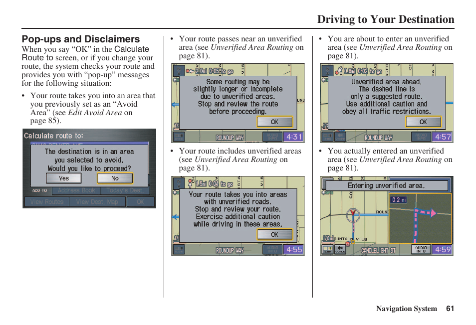 Driving to your destination | HONDA 2008 Civic Navigation User Manual | Page 62 / 145