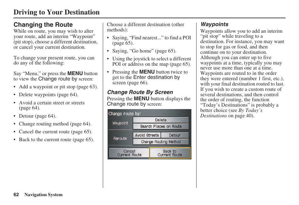 Driving to your destination | HONDA 2008 Civic Navigation User Manual | Page 63 / 145