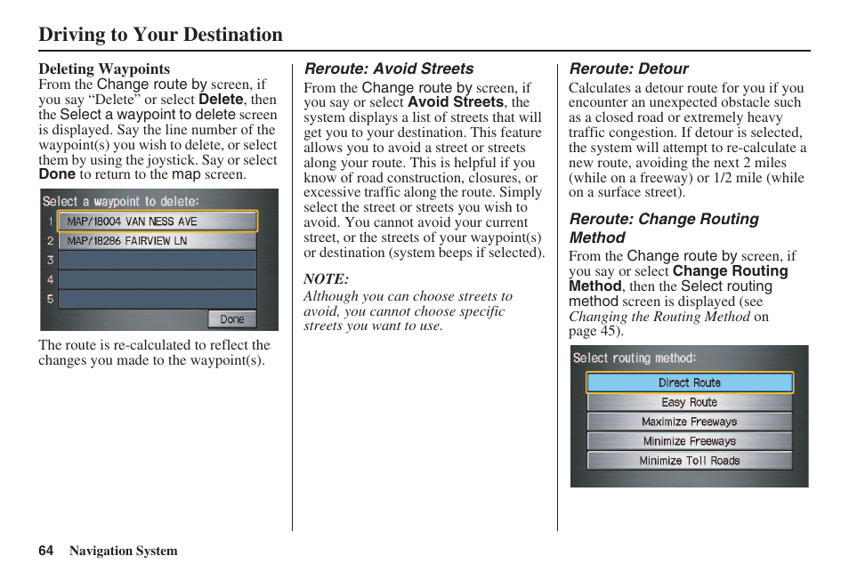 Driving to your destination | HONDA 2008 Civic Navigation User Manual | Page 65 / 145
