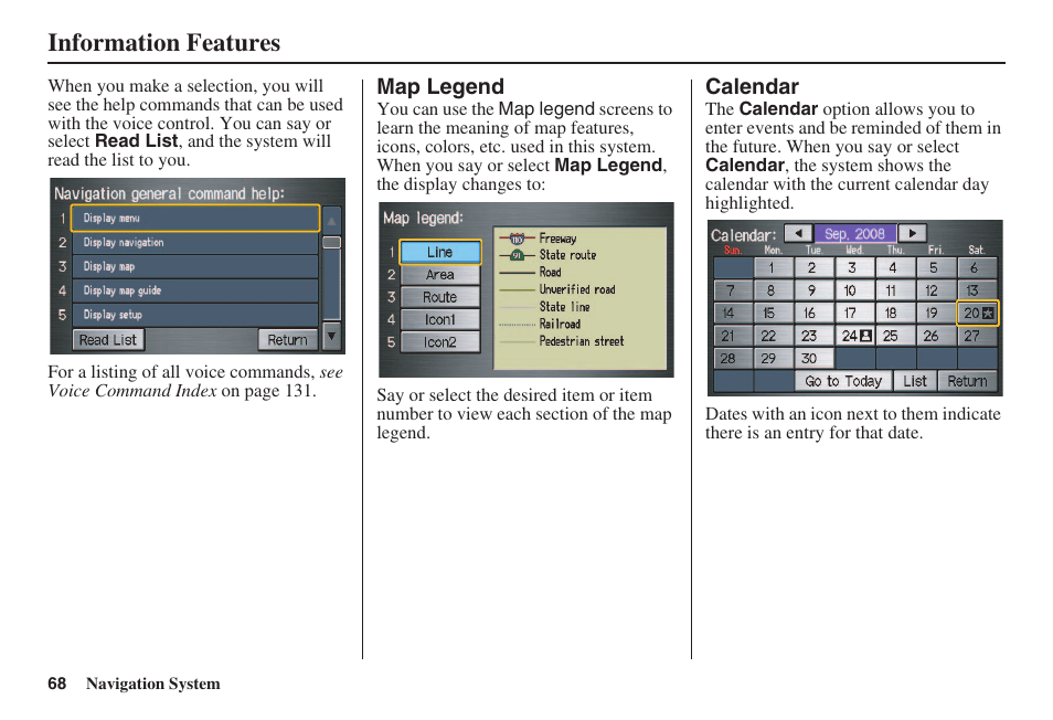 Information features | HONDA 2008 Civic Navigation User Manual | Page 69 / 145
