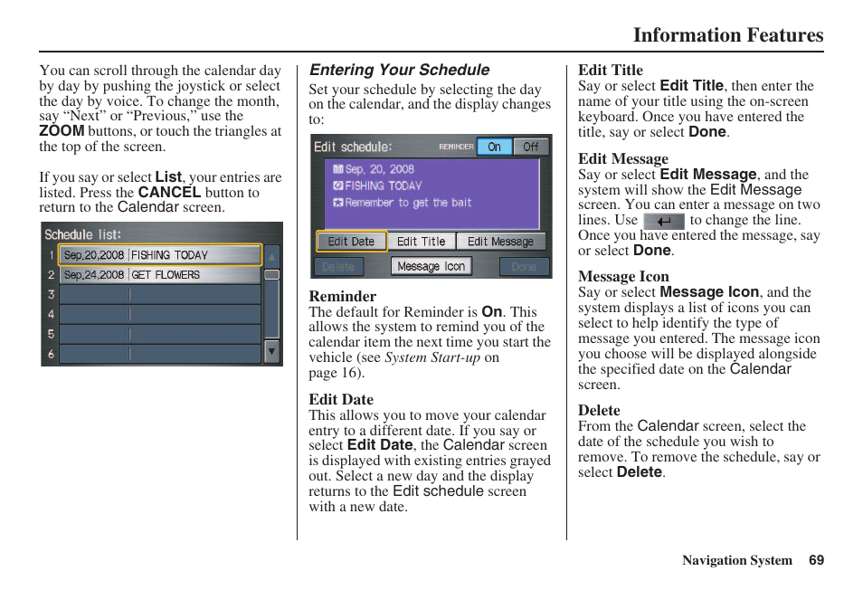 Information features | HONDA 2008 Civic Navigation User Manual | Page 70 / 145