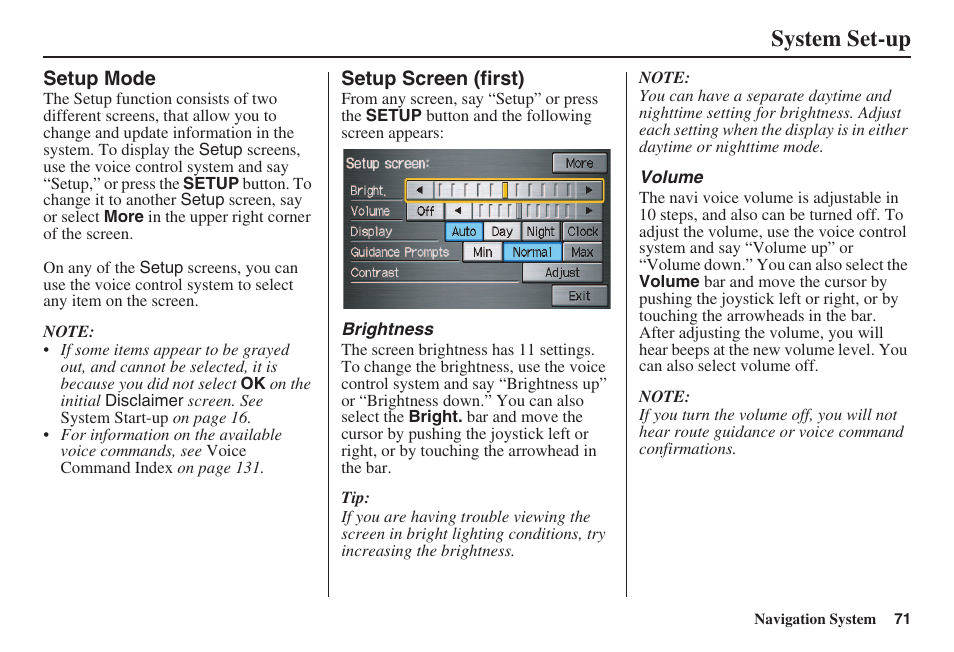 System set-up | HONDA 2008 Civic Navigation User Manual | Page 72 / 145