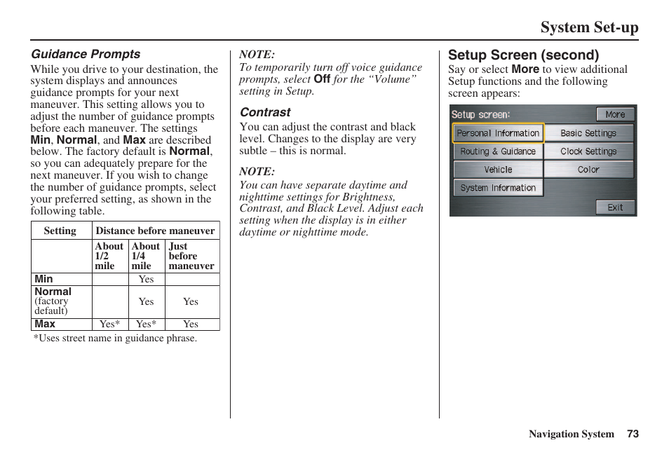System set-up | HONDA 2008 Civic Navigation User Manual | Page 74 / 145