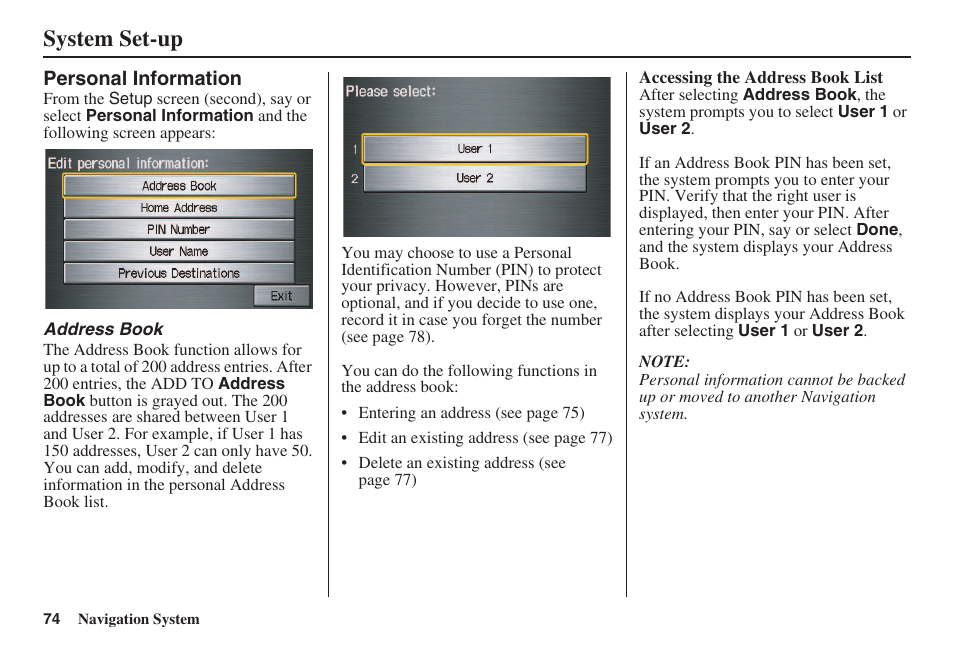 System set-up | HONDA 2008 Civic Navigation User Manual | Page 75 / 145