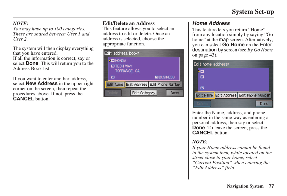 System set-up | HONDA 2008 Civic Navigation User Manual | Page 78 / 145