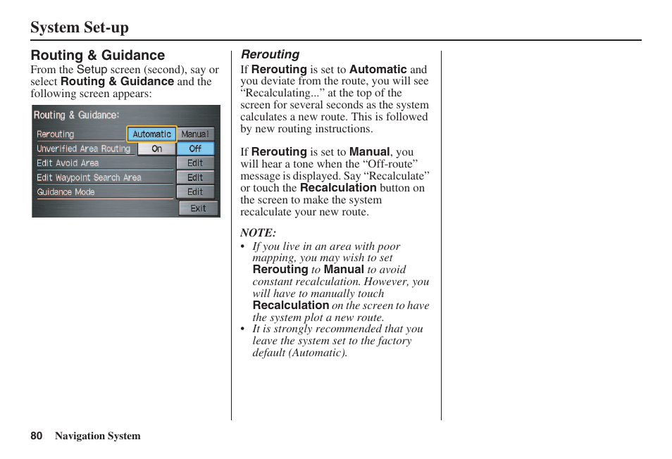 System set-up | HONDA 2008 Civic Navigation User Manual | Page 81 / 145
