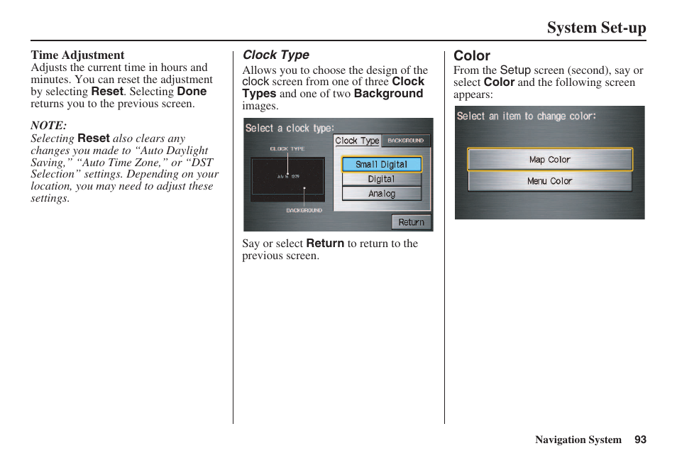 System set-up | HONDA 2008 Civic Navigation User Manual | Page 94 / 145