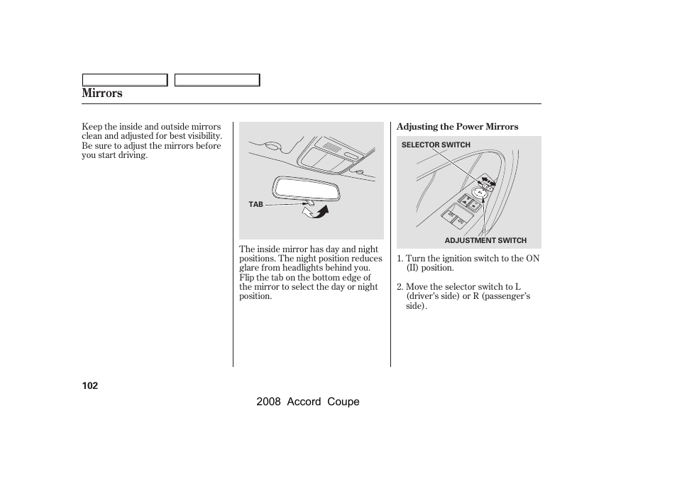 Mirrors | HONDA 2008 Accord Coupe User Manual | Page 105 / 412