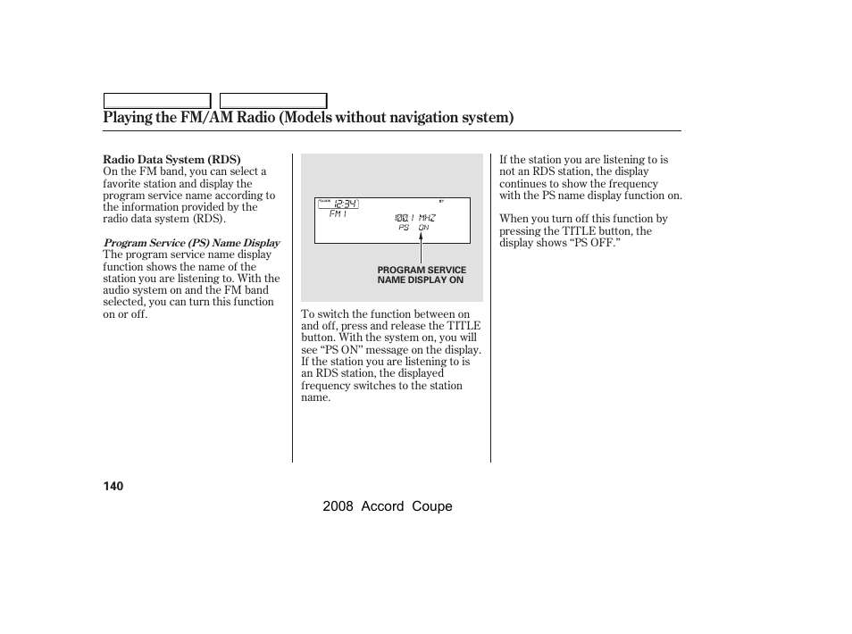 HONDA 2008 Accord Coupe User Manual | Page 143 / 412