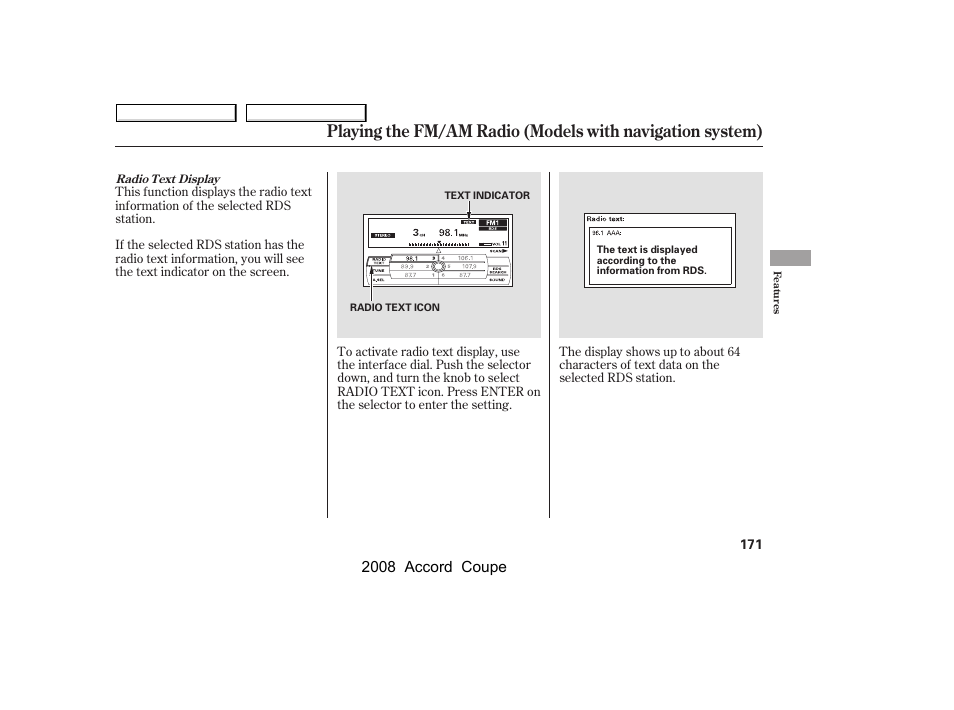 2008 accord coupe | HONDA 2008 Accord Coupe User Manual | Page 174 / 412